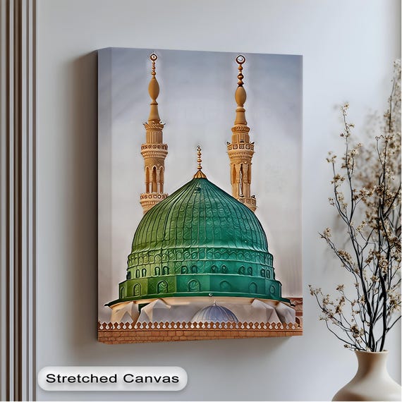 Green Dome Medina Canvas Print: Islamic Mosque Art With Anthracite