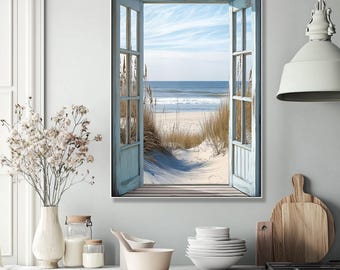 Beach View Canvas Print: Coastal Window Art, Seaside Decor