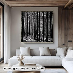 Toile d&#39;art forêt en noir et blanc : photographie d&#39;arbre brumeux, décoration rustique
