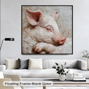 Vintage Pig Wall Art, Rustic Animal Canvas Print in Earth Tones, Framed Farmhouse Decor for Kitchen,Entryway or Living Room,Canvas Wall Art