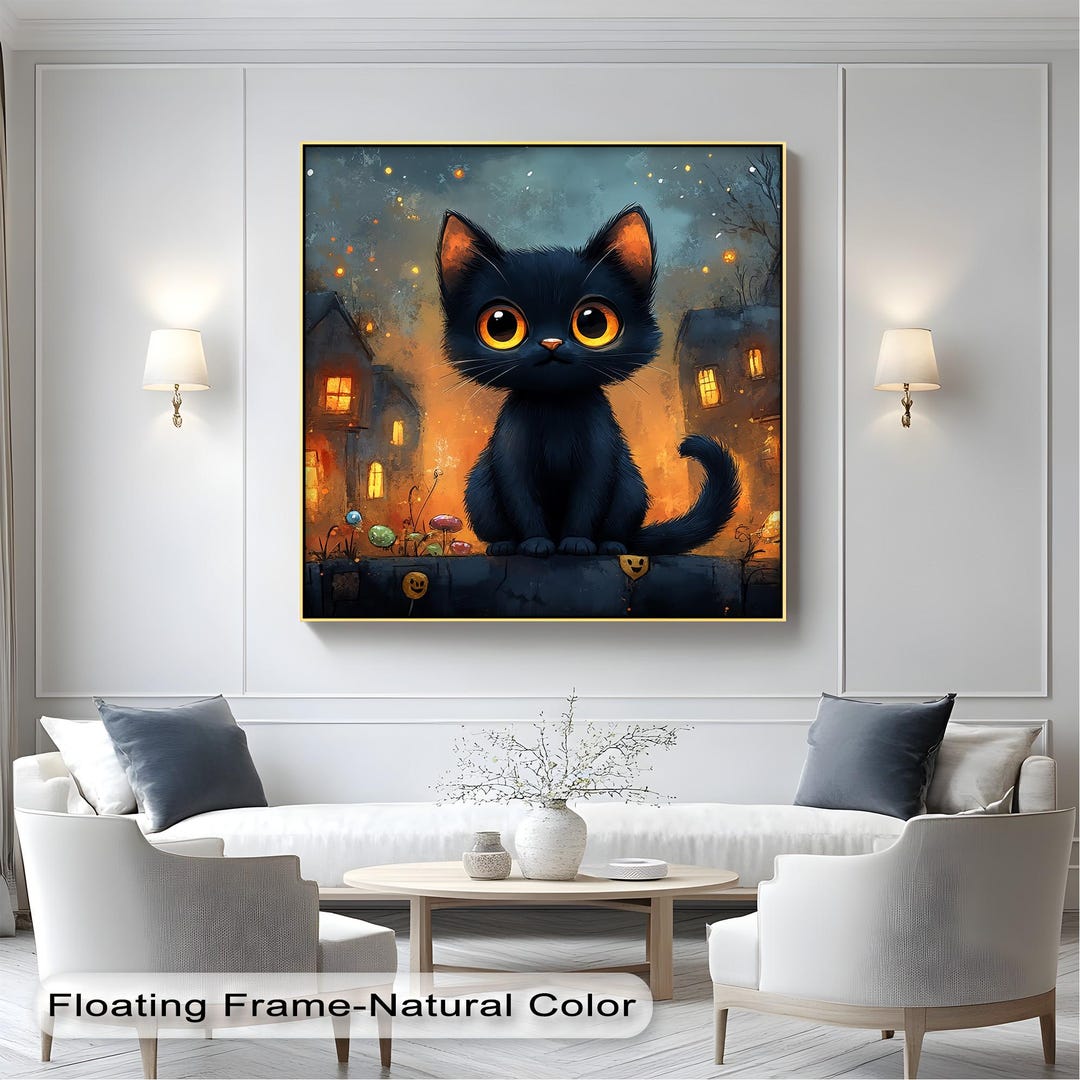 Halloween Black Cat Canvas Art: Spooky Town Kids' Room Decor - Etsy