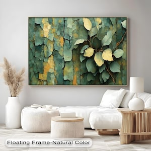 Green Leaf Canvas Wall Art: Gold Framed Botanical Decor
