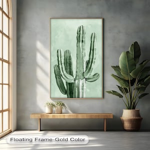 Stampa murale di cactus alti con cornice nera - Stampa verticale botanica del deserto, tela acquerello verde minimalista per ingresso o stanza moderna