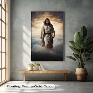 Tela e poster "Camminare sull'acqua" - Gesù tra le onde, decorazione murale religiosa basata sulla fede, potente decorazione per la casa cristiana - Arte su tela