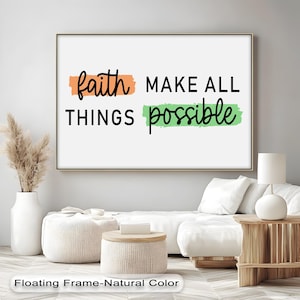 Arte mural &quot;La fe lo hace todo posible&quot;, cita cristiana motivacional, lienzo enmarcado para sala de estar y espacio de oración.