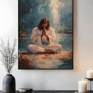 Gesù che prega sull'acqua - Stampa artistica da parete cristiana pacifica, adatta per la sala di preghiera, decorazione della fede e regalo per la casa ispiratore.