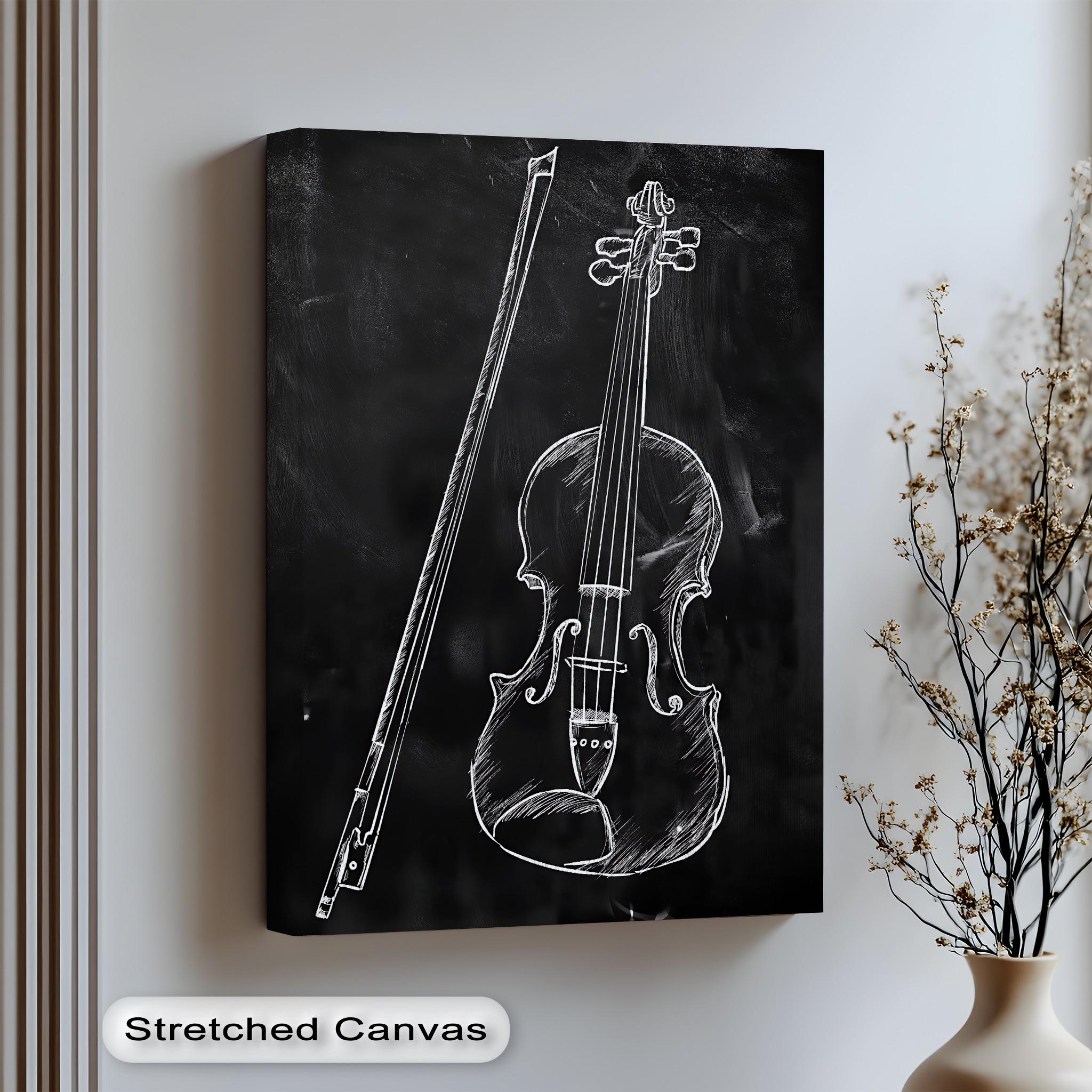 ヴァイオリンチョーク画：白黒の音楽ポスターまたはキャンバス - Etsy 日本