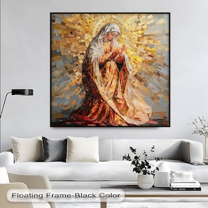 Moderna stampa su tela raffigurante la Vergine Maria – Stampa religiosa radiosa con cornice antracite o tela tesa, decorazione spirituale per la casa