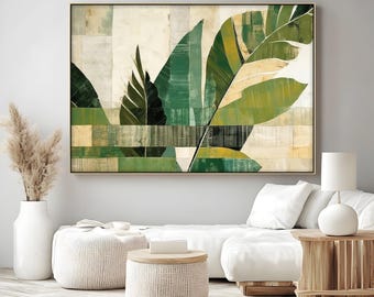 Banana Leaf Canvas Wall Art: Abstract Tropical Print with Natural Frame