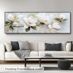 White Magnolia Flower Wall Art, Elegant Floral Canvas Print, Poster & Framed for Modern Panoramic Room Decor,panoramic wall art,poste art