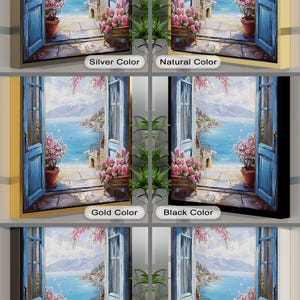 a series of photoshopped images of a window with a view of the ocean