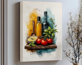 Rustic Kitchen Art: Tomatoes, Olive Oil, Herbs - Mediterranean Decor