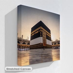 Kaaba at Sunset Islamic Wall Art, Sacred Mosque Mecca Canvas Print for Muslim Home, Spiritual Decor for Living Room or Prayer Space