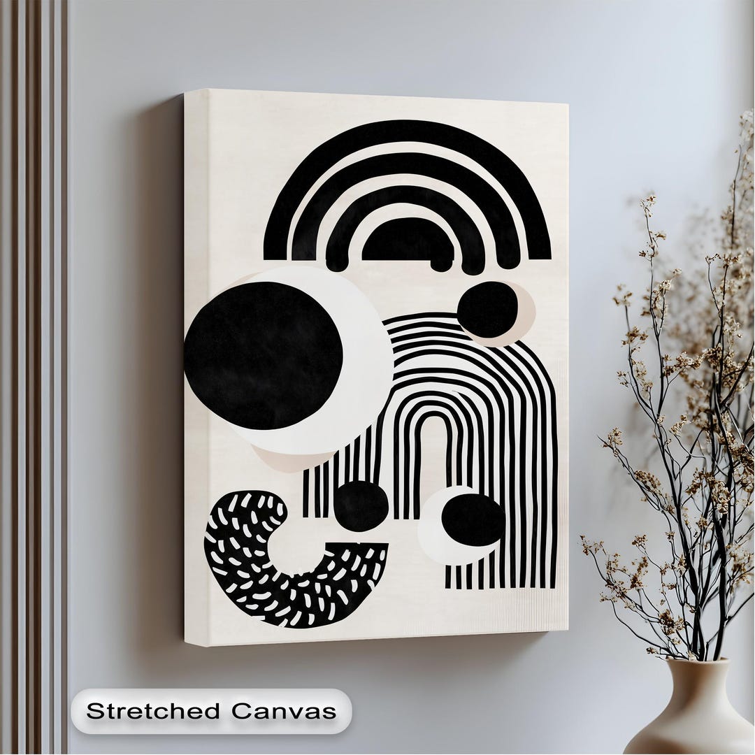 Black and White Abstract Wall Art, Minimalist Geometric Canvas Print ...