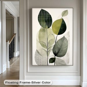 ゴールドフレームの抽象的な植物プリント：モダンな幾何学的な植物の壁