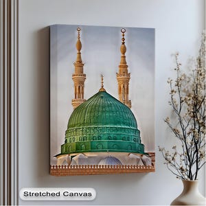 Green Dome Medina Canvas Print: Islamic Mosque Art with Anthracite Frame
