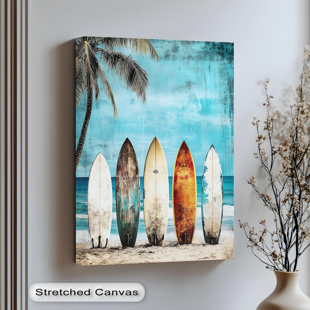 Vintage Surfboard Beach House Art: Tropical Coastal Canvas - Etsy