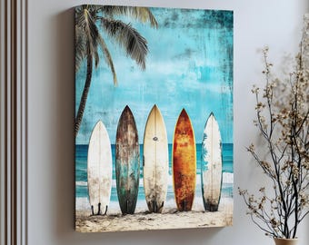 Vintage Surfboard Beach House Art: Tropical Coastal Canvas - Etsy