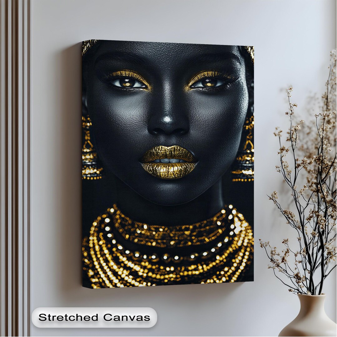 Golden Queen Wall Art – Black and Gold African Woman Canvas With Silver ...