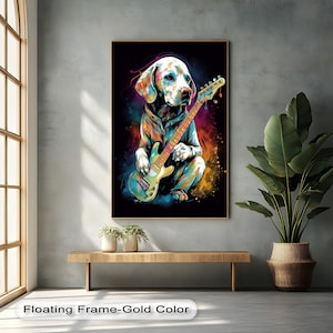 Guitar Dog Canvas or Poster, Rock Star Labrador Wall Art, Bold Music Lover Decor for Studio, Teen Rooms, and Creative Interiors,,canvas art