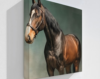 Brown Horse Portrait Canvas Art: Rustic Equestrian Wall Decor