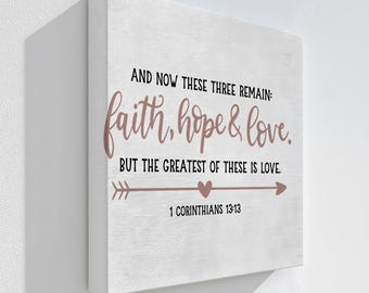 Faith Hope Love Scripture Canvas, 1 Corinthians 13:13, Christian Wall Art