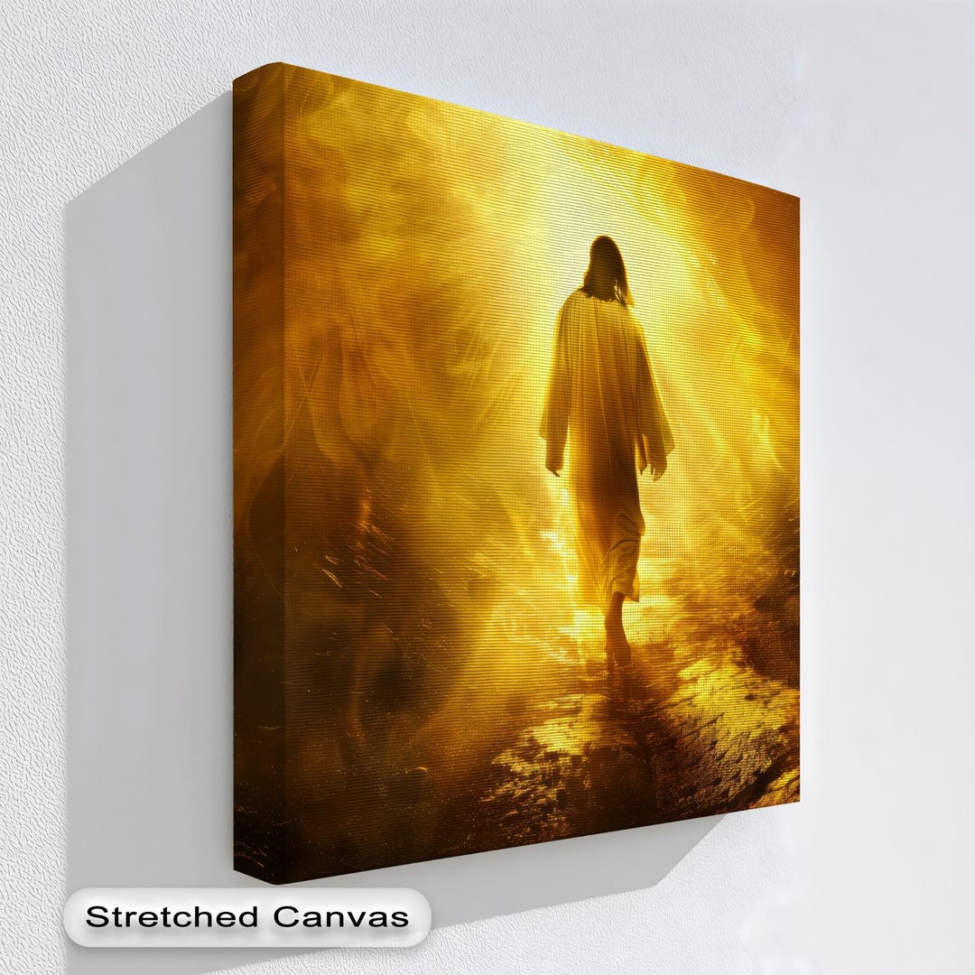 Golden Light Jesus Walking Canvas, Spiritual Christian Wall Art, Faith ...