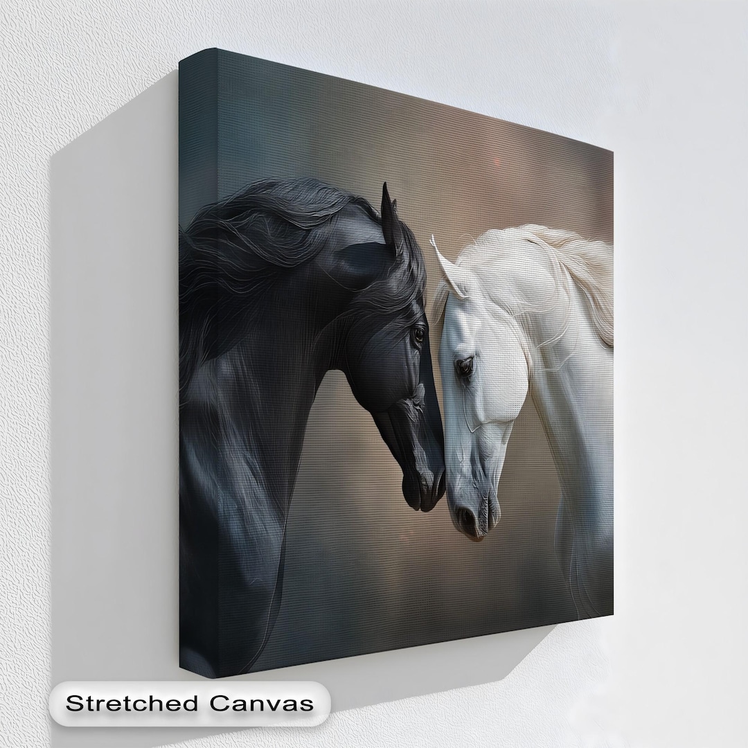 Black and White Horses Canvas Print: Elegant Equine Wall Art With ...