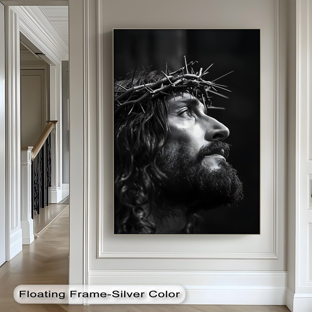Jesus Christ Crown of Thorns Wall Art, Black -white Canvas & Poster ...