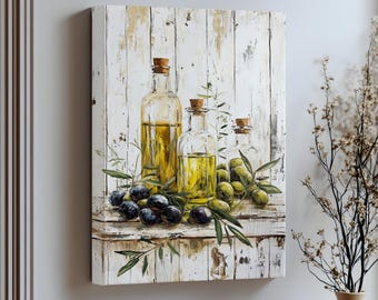 Olive Oil Kitchen Art: Mediterranean Canvas Print, Rustic Food Decor