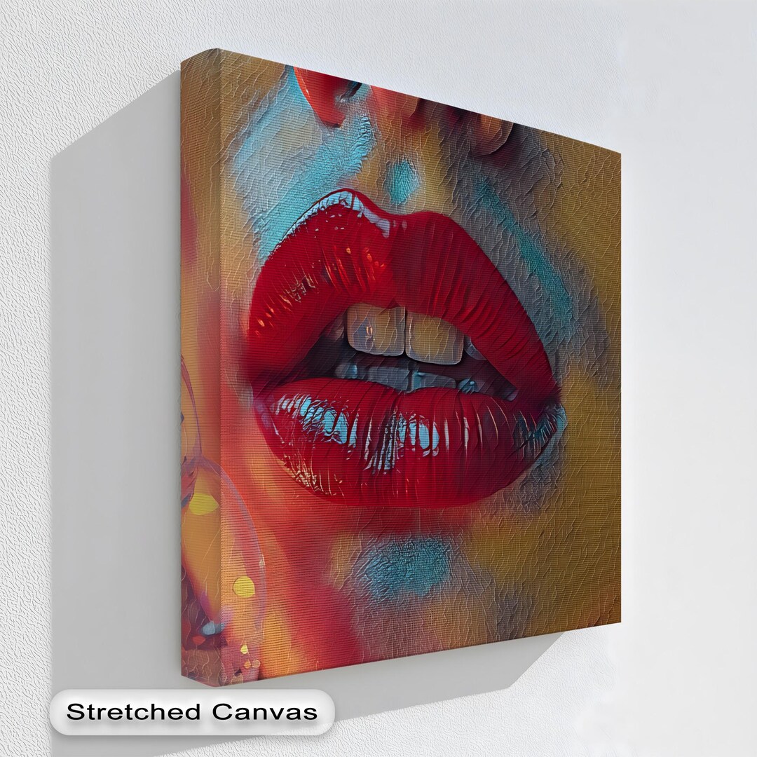 Colorful Red Lips Wall Art – Bold Pop Art Canvas, Modern Abstract Face ...