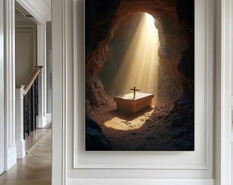 Empty Tomb Canvas Art: Resurrection Scene, Christian Easter Decor