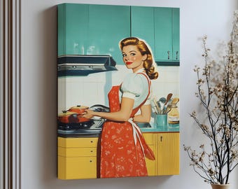 Arte de cocina de ama de casa retro: Impresión en lienzo estilo vintage de los años 50