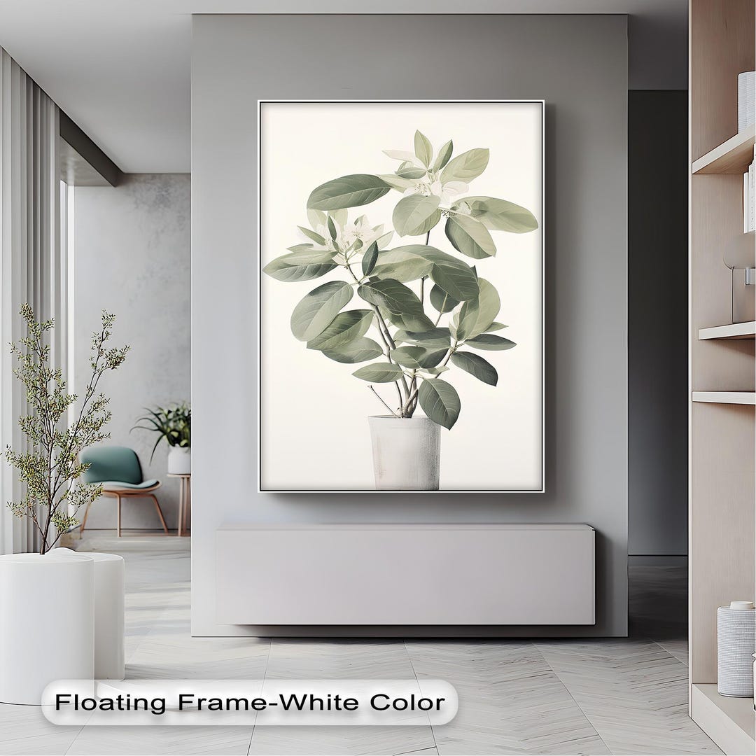 Minimalist Botanical Plant Wall Art – Potted Green Foliage Print on ...