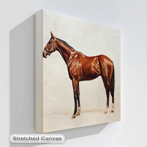 Classic Racehorse Wall Art, Vintage Standing Horse Canvas Print, Equestrian Animal Decor, Natural Frame Ready to Hang, Canvas Wall Art