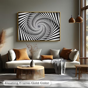 Black and White Spiral Illusion Canvas Art - Anthracite Frame
