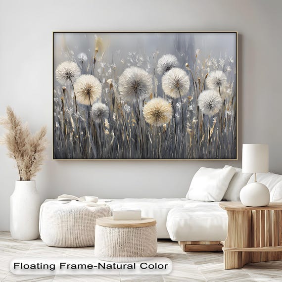 Neutral Dandelion Canvas Wall Art: Anthracite Floating Frame