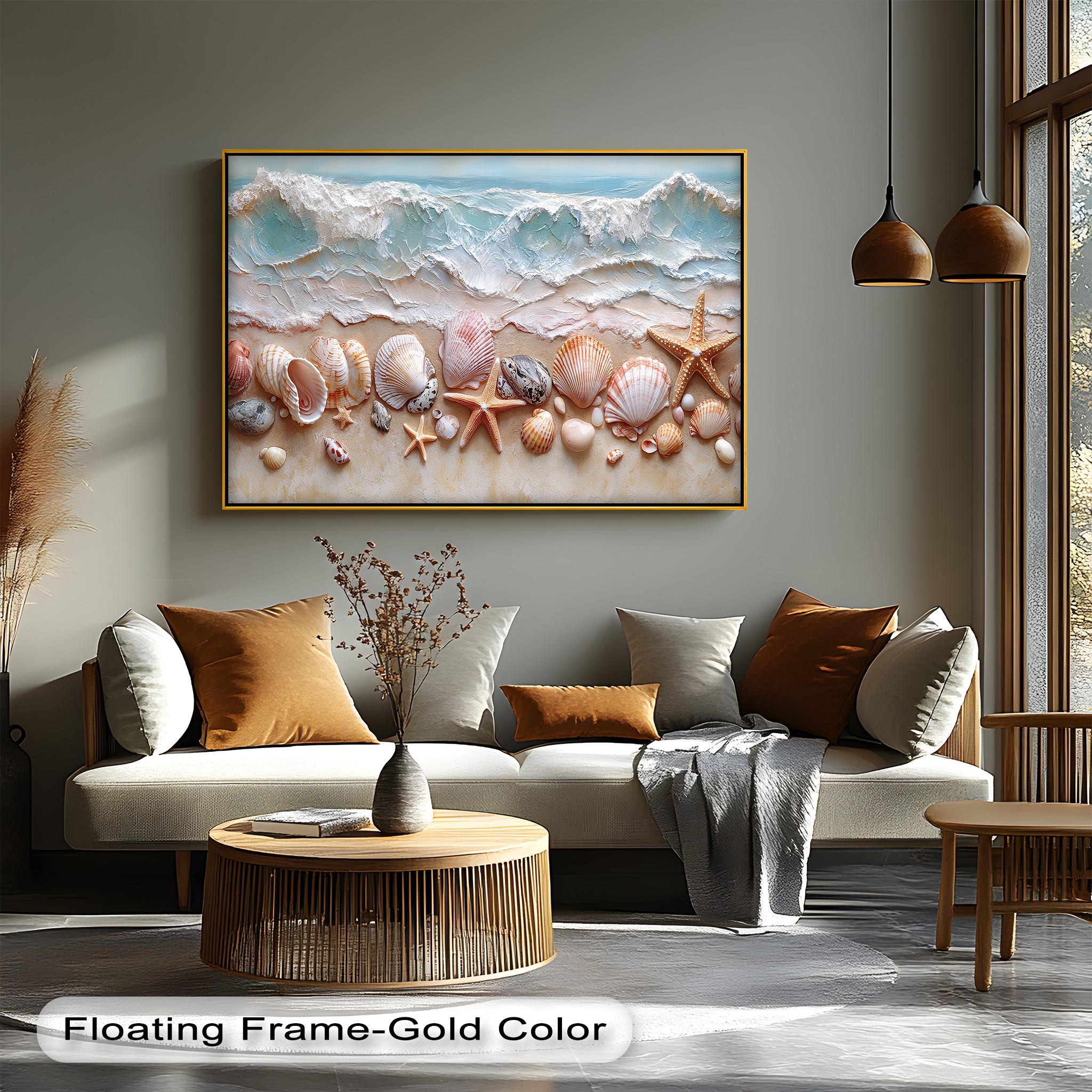 Seashell and Starfish Beach Wall Art, Ocean Wave Coastal Canvas ...