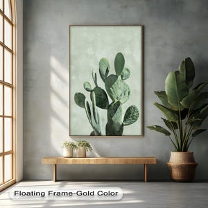 Cactus Wall Art su tela – Stampa botanica verticale minimale, opera d'arte con piante del deserto verdi per l'arredamento moderno di un corridoio o di una camera da letto.