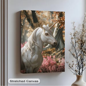 Quadro su tela con unicorno della foresta maestosa - Stampa di cavalli fantasy con colori autunnali, decorazione magica del bosco per ragazze e sognatrici, arte su tela