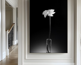 Black and White Single Flower Canvas Wall Art, Minimalist Monochrome Poster, Canvas & Framed Decor