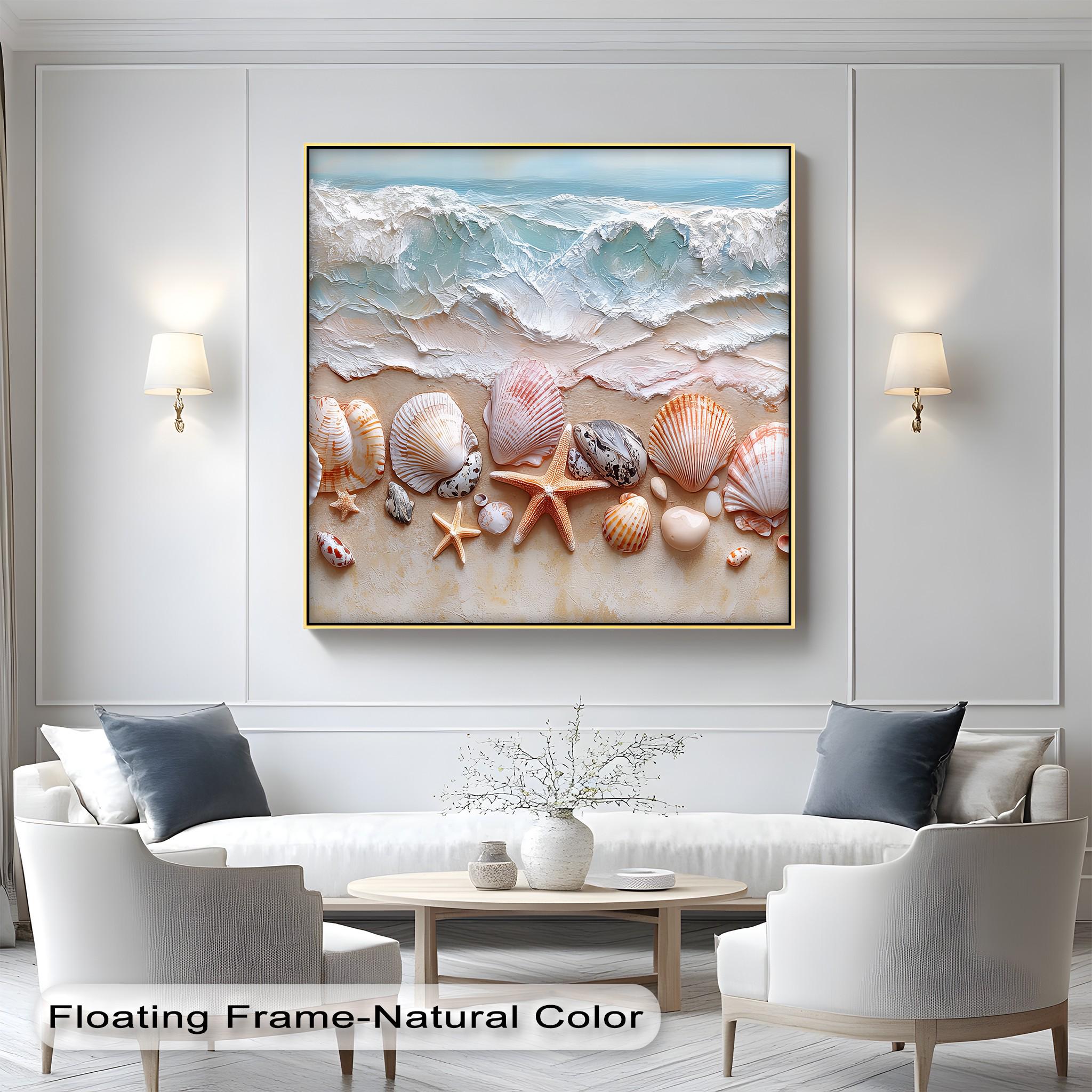 Seashell and Starfish Beach Wall Art, Ocean Wave Coastal Canvas ...