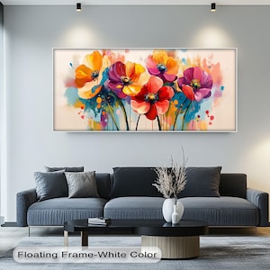 Colorful Poppy Flower Canvas Art: Abstract Floral Panoramic Print