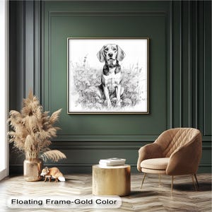 Beagle Hund Skizze Wandkunst - Schwarz-Weiß gerahmte Leinwand, moderne minimalistische Haustier-Illustration für Badezimmer oder Wohnzimmer-Dekor, Segeltuchwandkunst