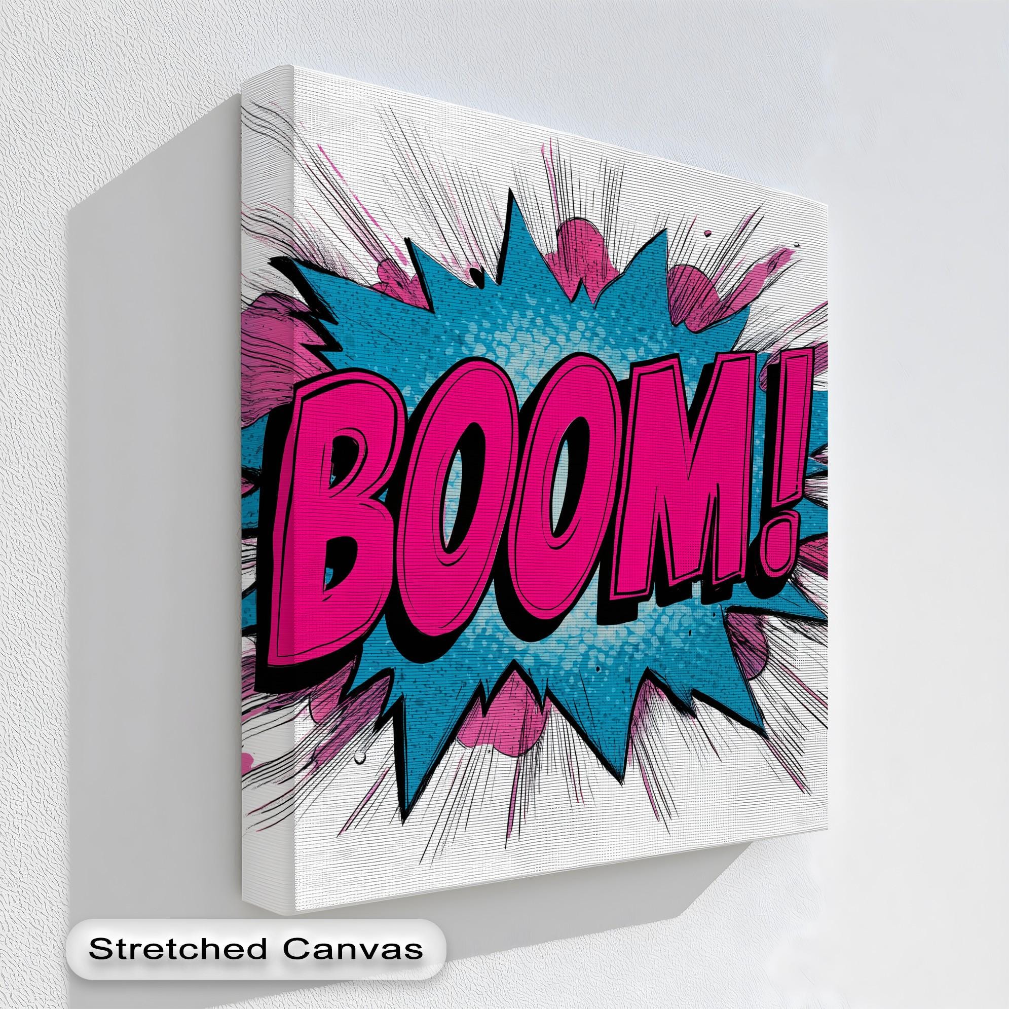 Stampa su tela Boom Pop Art: cornice galleggiante in stile fumetto vibrante