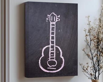 Pink Chalk Guitar Line Art: Modern Music Room Canvas Print