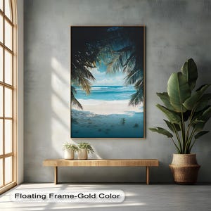 Tropical Beach Canvas Print: Palm Tree Ocean View, Coastal Home Decor