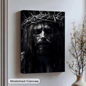 Jesus Crown of Thorns Art: Black & White Christian Canvas Print