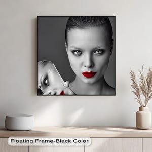 Quadro su tela a contrasto con labbra rosse e bianco e nero - Poster con ritratto drammatico, tela e decorazione incorniciata