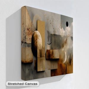 Surreal Moon & Desert Canvas Art: Boho Earth Tones, Natural Frame